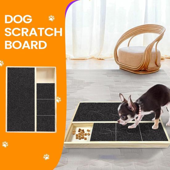 Dog Nail Scratch Board with Treat Box Wooden Pet Filing Pad with Snack Storage Box Removable Paw Scratch Pad for Dog Training