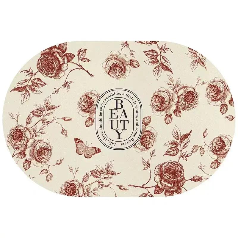 40X60CM Oval Crystal Velvet Carpet Garden Flower Style Bathroom Toilet Living Room Room Door Non-Slip Mat