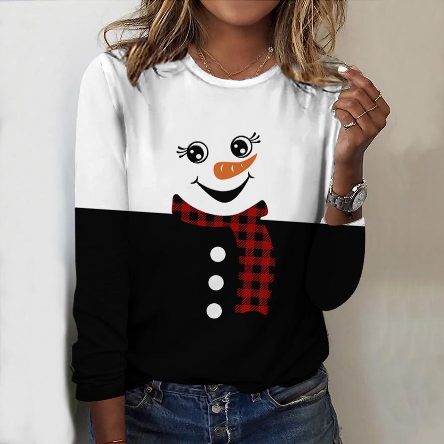 2025 Autumn & Winter Women's New Casual Crew Neck Long Sleeve Top 3D Christmas Pattern Ideal Halloween Christmas Gift