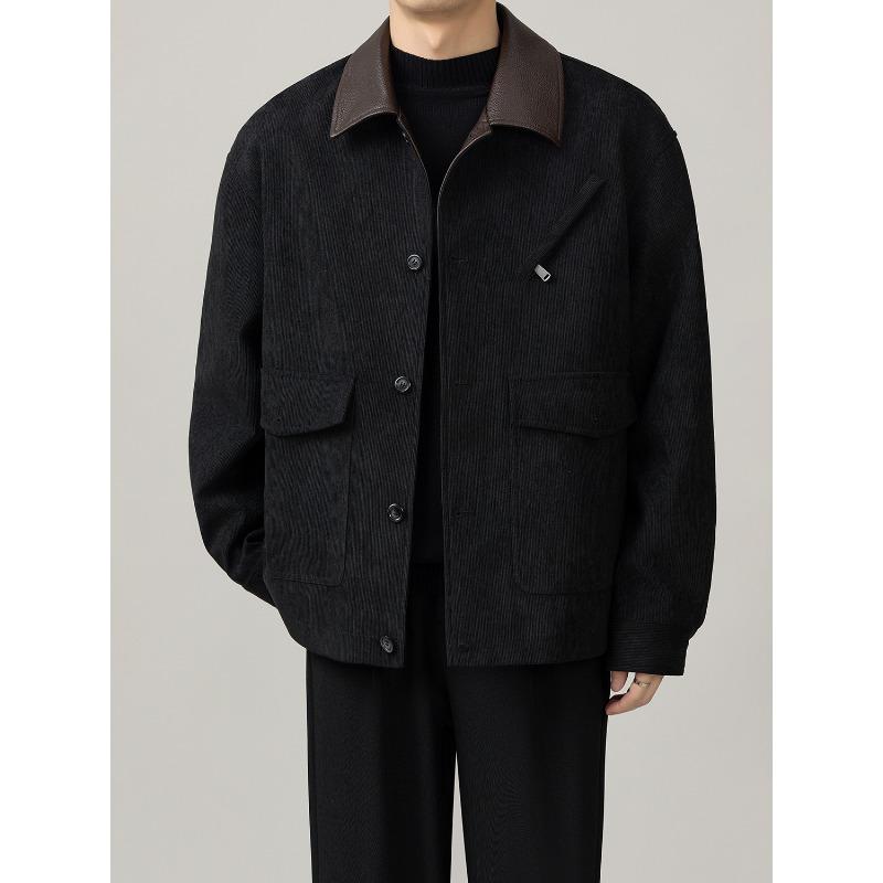 

Premium Lapel Splicing Jacket Men s Fashion Casual Loose Commuter Versatile Men s Jacket 3XL