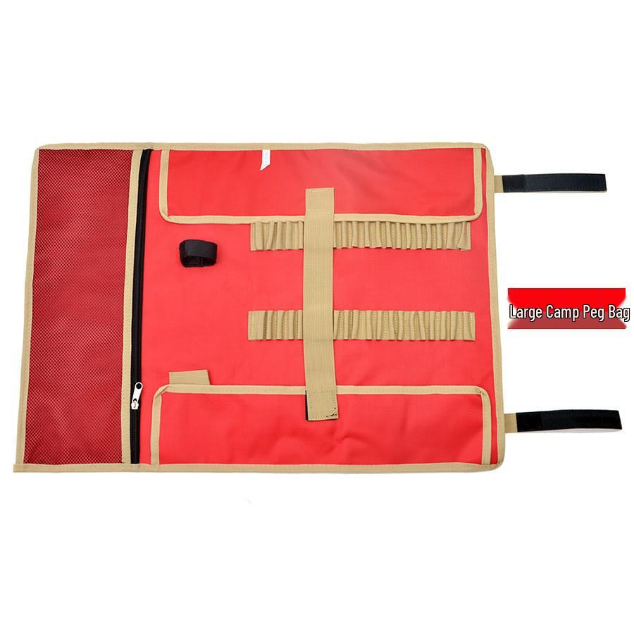 

Large Outdoor Tote for Camping Gear: Includes Peg Storage, Tarp, Tent Pegs, and Hammer Kit червоний