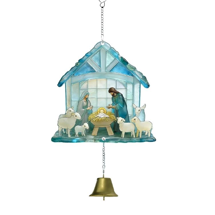

2D Acrylic Nativity Scene Wind Chimes Christian Manger Scene Hanging Bells Ornament Holiday Display Window Decoration Gift 1
