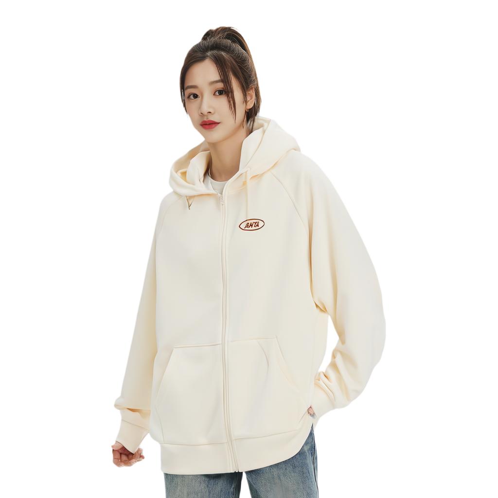 Anta Solid Color Zip-Up Hoodie Unisex Hoodies Beige 972338720-3