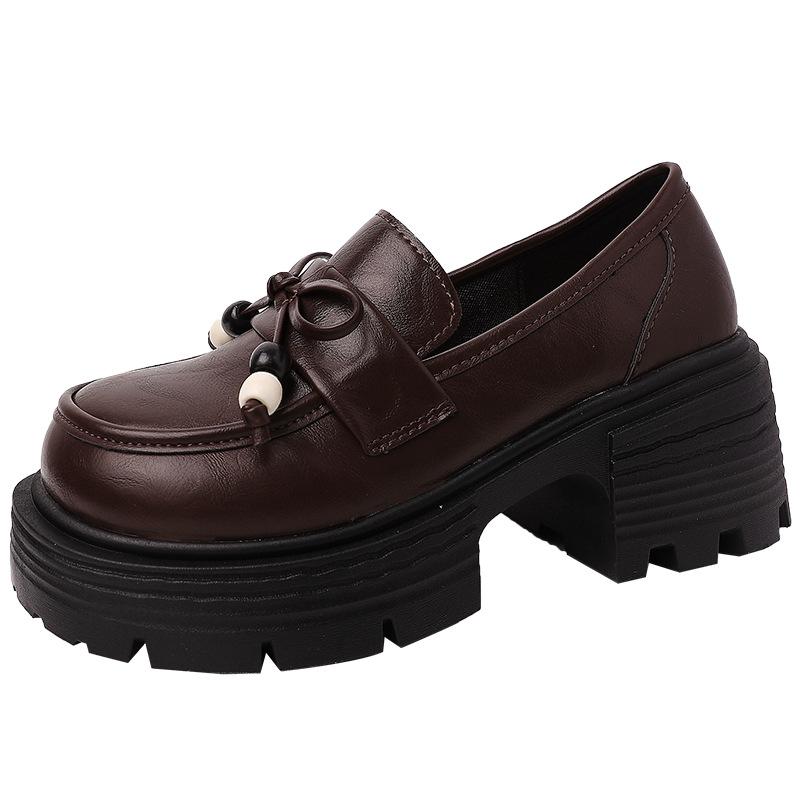 British style thick heel light mouth single shoes women's 2025 autumn French retro versatile bow small leather shoes loafers