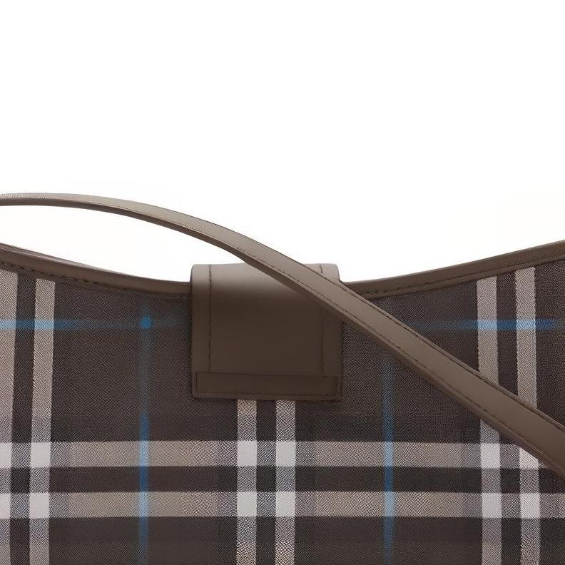 Burberry Checkered Leather Baguette Shoulder Bag With Gold Buckle & Detachable Strap
