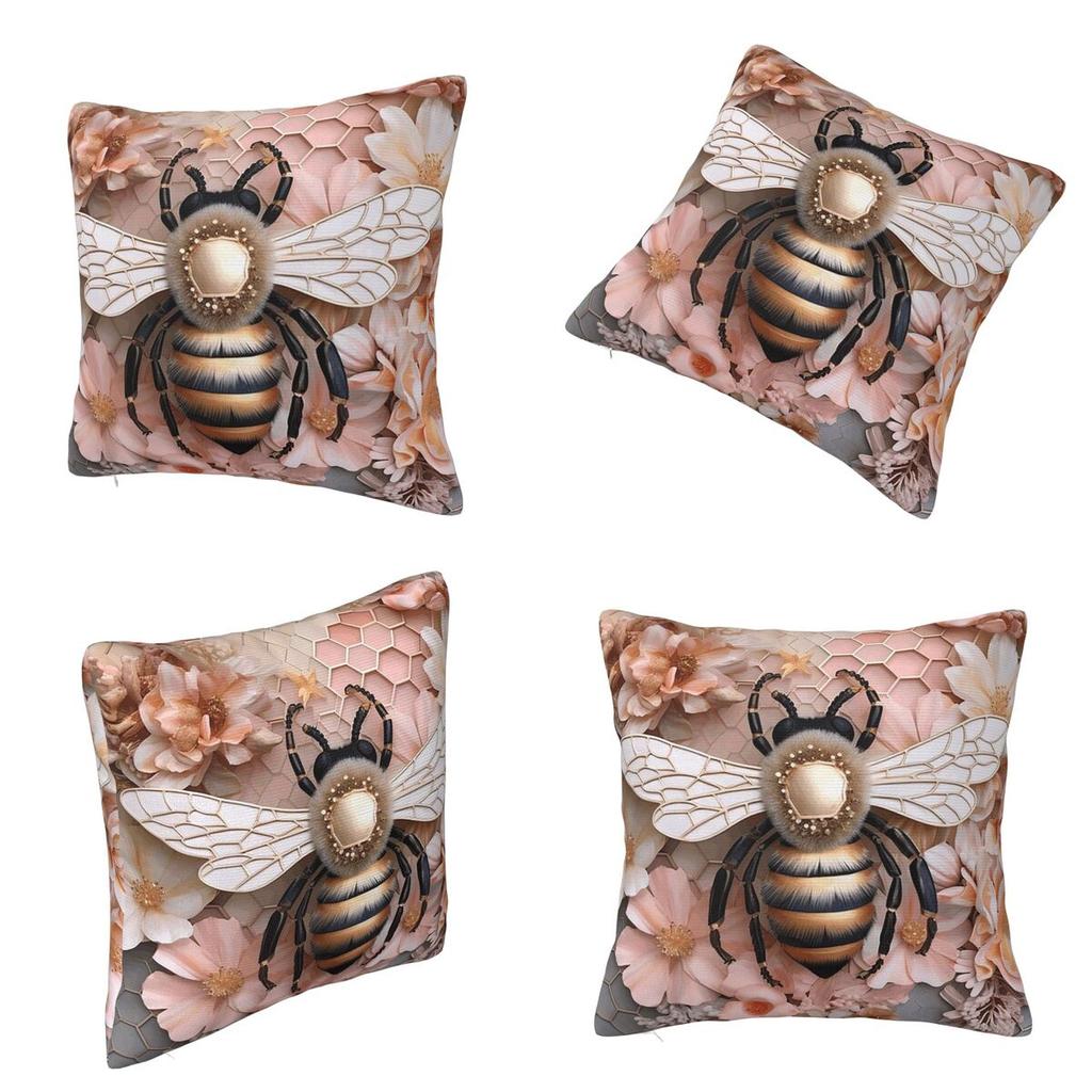Bumble Bee With Honeycomb And Flowers Square Pillowcase Cushion Cover Pillow Case Throw Pillow Cover for Home Sofa Living Room
