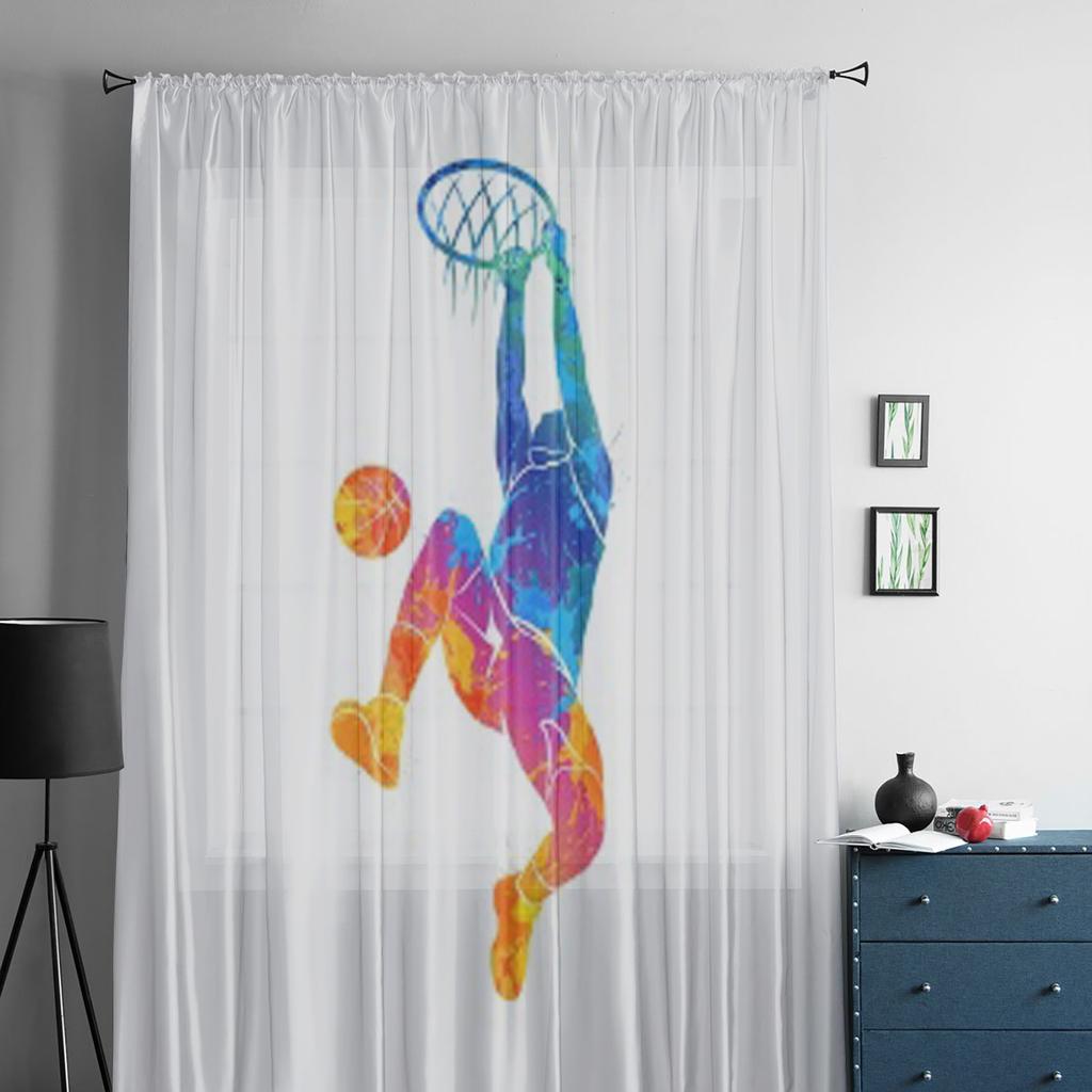 Basketballspieler Ball Tüll Transparente Vorhänge für Wohnzimmer das Zimmer Schlafzimmer Küchendekoration Voile Organza Vorhänge