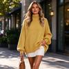Women's Casual Half Turtleneck Loose Fit Drop Shoulder Sleeve Soft Knit Pullover Sweater