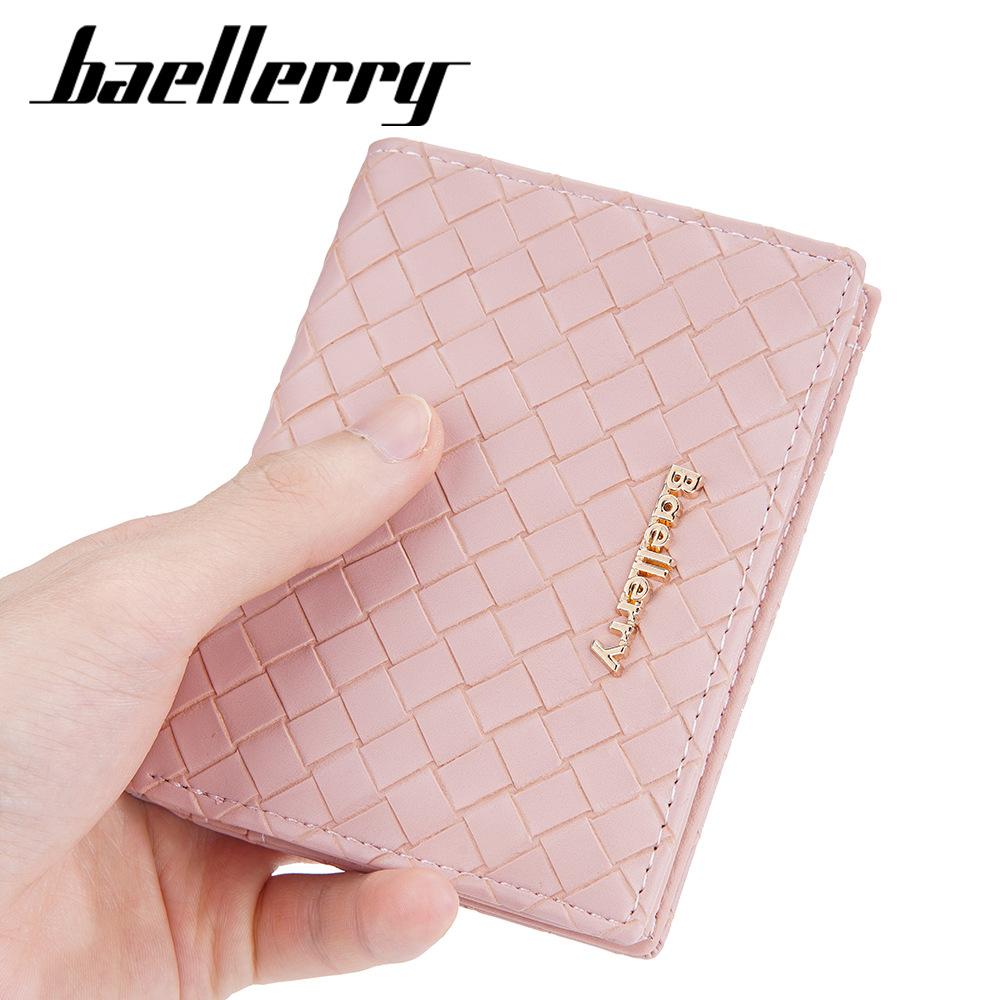 Baellerry Women's Korean Style Short Purse Pu Leather Woven Texture Wallet Snap Button Billfold Multiple Card Slots Notecase Slim Card Holder