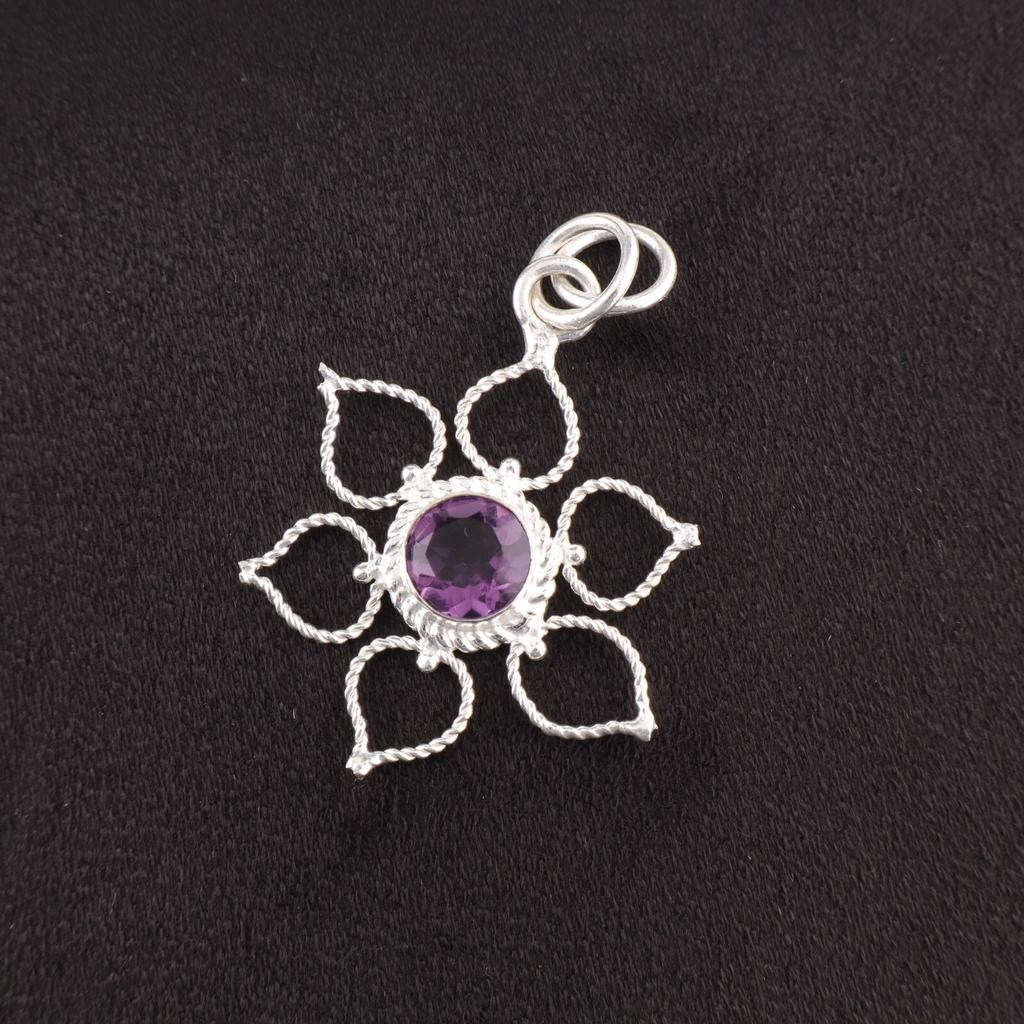 Round Natural African Amethyst 925 Sterling Silver New Wife Gift Pendant Jewelry PP-18-4