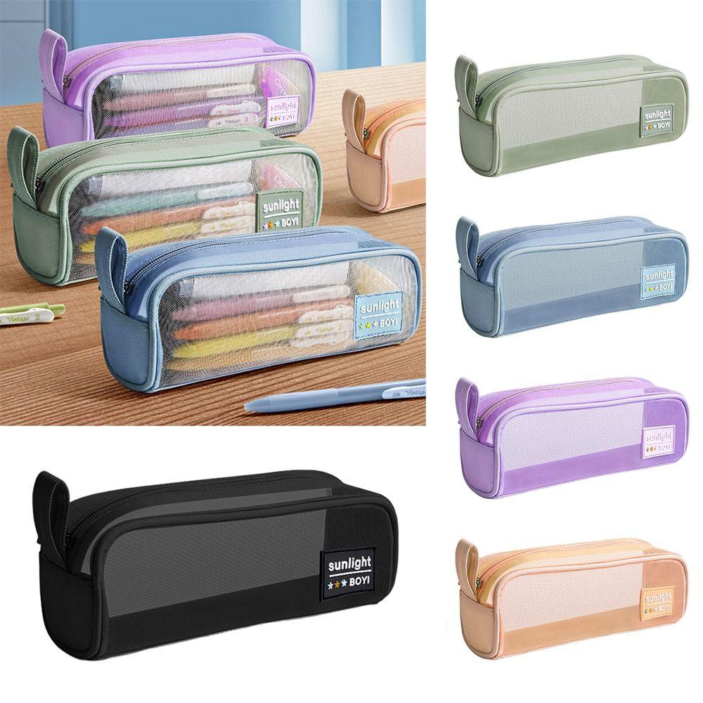 

Transparent Pencil Case Mesh Stationery Bag Durable Stationery Organizer Students зелений