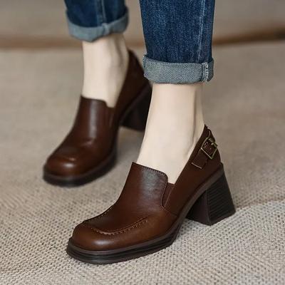 Women's Retro High Heels Spring and Autumn Thick Square Heel Shoes Non-slip Women's Shoes Square Toe French Women's Shoes 2024