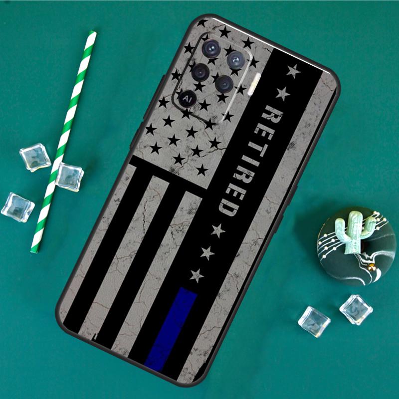 Police Thin Blue Line American Flag Phone Case For Oppo A18 A38 A58 A78 A98 A40 A60 A80 A91 A15 A17 A74 A94 A54 A57S A16 A76 A96
