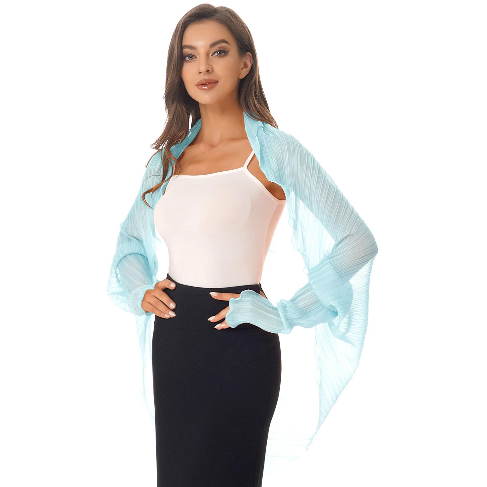 

Жіночий кардиган з довгими рукавами, захист від сонця, болеро, шифон, накидки, плісирована шаль One Size світло-синій колір