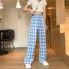 Vintage Plaid Women Pants High Waist Wide Leg Straight Pant Loose Casual Female Trousers Wide Leg Pant Fashion