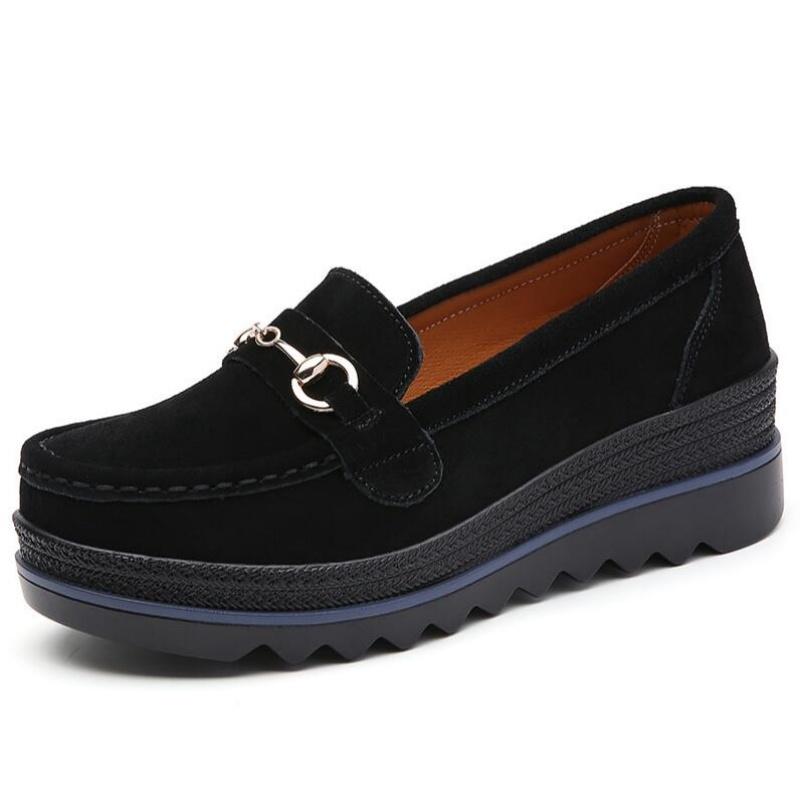 Women's Shoes Suede Leather Loafers Muffin Sole Thick Sole Increase Casual Women's Single Shoe Cover Foot Genuine Leather