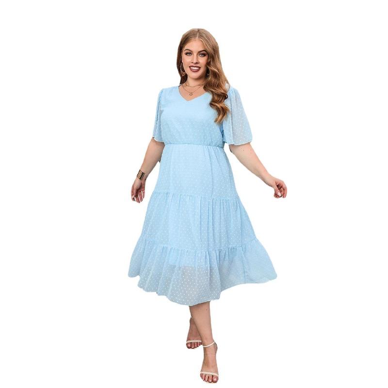Taglie Forti Tinta Unita Casual Vacanza Eleganti Abiti Midi