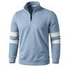 Men's Long Sleeve Quarter Zip Waffle Knit Pullover Sweater Loose Fit Stand Collar Casual Top with Color Block Sleeve Stripes