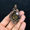 Ammonite Fossil & Rainbow Moonstone 999 Copper Wire Wrapped Pendant, Handmade Gemstone Jewelry Pendant For Memorial Day