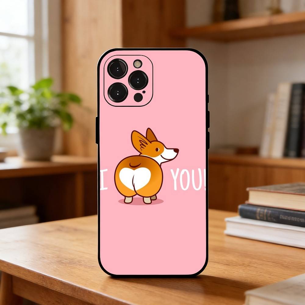 C-Cute Corgi Phone Case For iPhone17 16 15 14 13 12 11 Pro Max Plus,5G Soft Black Case