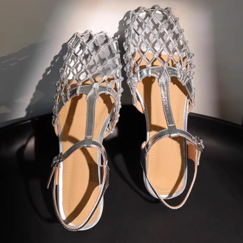 Fashion Designer Mesh Women's Sandals Fashion Heeled Shoes 2025 Summer Trend New Shallow Buckle Shoes Dress Slingback Sandalias De Mujer