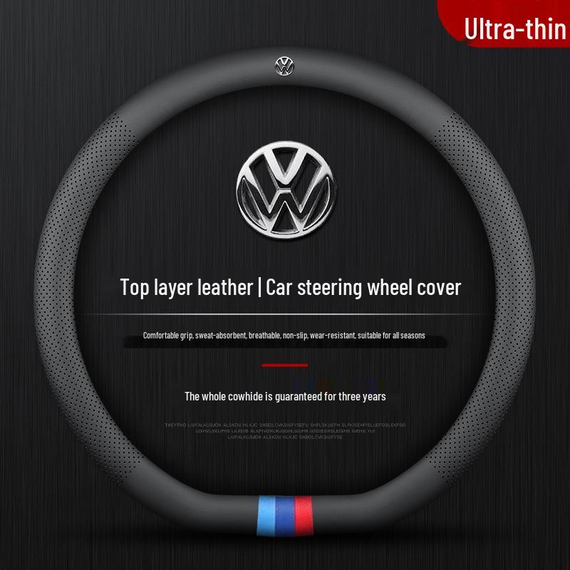 Volkswagen Passat Helårsäkta Läder Rattöverdrag, Ultratunt Universellt Passform Inredningstillbehör.
