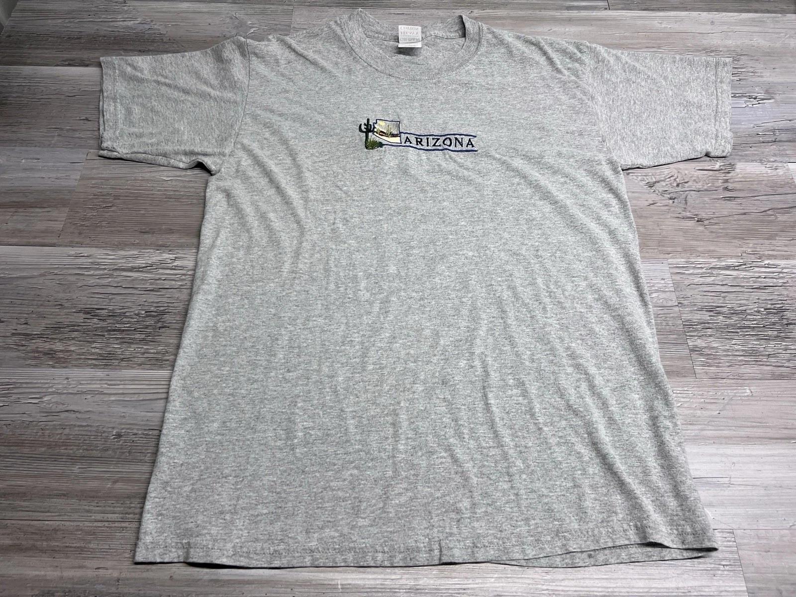 

Vintage Arizona T-Shirt Embroidered Cactus Desert Souvenir Tee Adult Size L Gray S