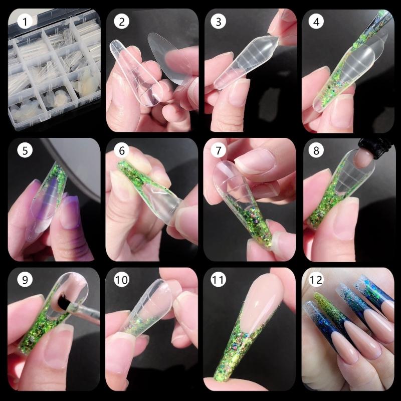 Duals Forms Acrylic Nail System UV Gel Nail Mold Full Cover Fasle Nail Tips Nail Form French Extension Tips Stickers