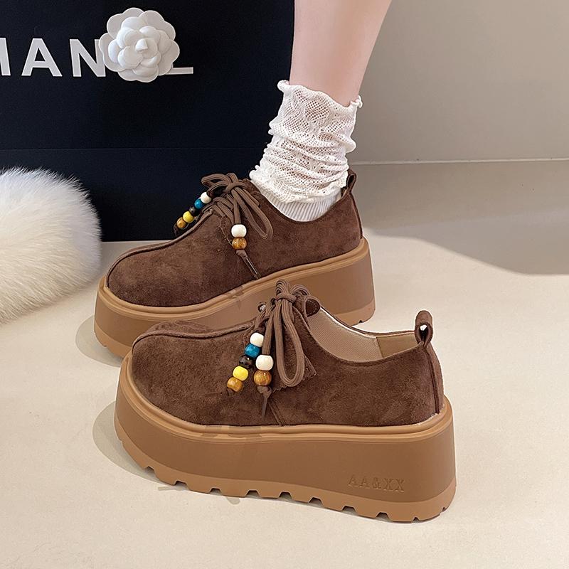 Fashion High Heeled Booties Autumn New Round Toe Printed Side Zipper Non-Slip Wear-Resistant Block Heels