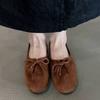 Sheepskin Version~ Retro Niche Suede Bow Round Head Loafers Women's Autumn Versatile Flat-soled Single Shoes