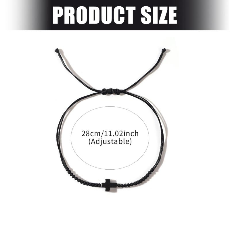 Handcrafted Woven Cord Bracelet with Crucifix Charm Adjustable for Men Stylish Gift Black Minimalist Fashion Bangle