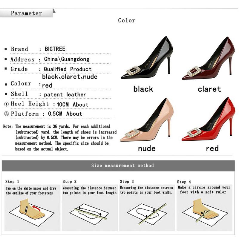 Luxury Women Pumps Rhinestone High Heels 10 CM Stilettos patent leather Female heels Fashion party shoes Large size Wedding shoe