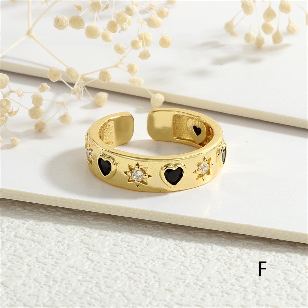 Heart and Star Zircon Open Ring: Chic European-American Luxury Women's Style