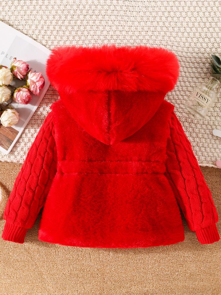 Girls' Winter Cotton-Padded Coat - Thickened Long Sleeve Fuzz Sweater