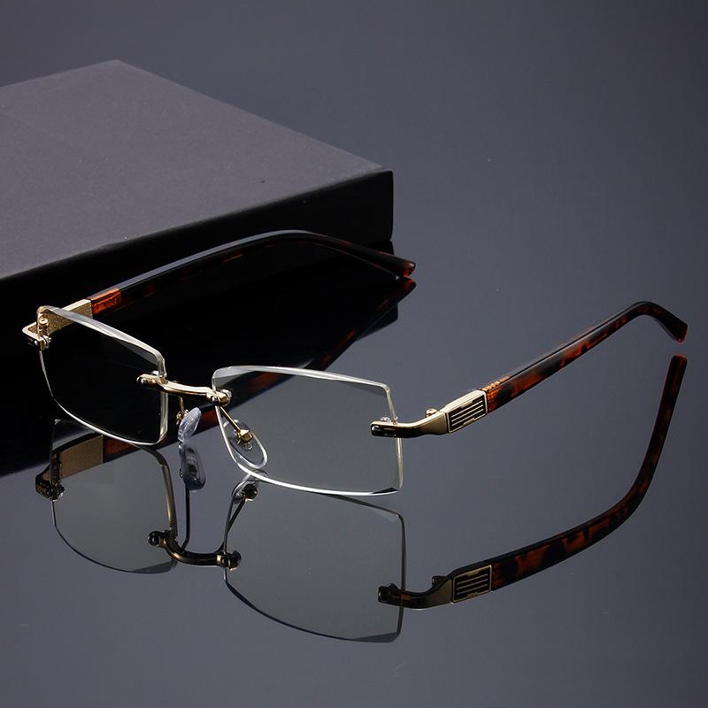 Anti-Blue Reading Glasses, Rimless Diamond Trimmed Glasses, Metal Reading Glasses, Elderly Reading 3065 +100