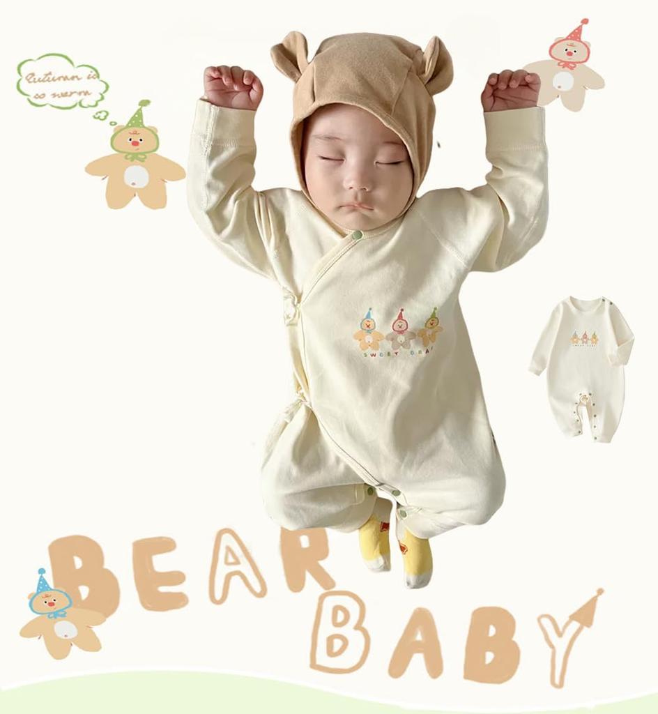 YIN OON Baby Clothes for Boys and Long Sleeve Outing Newborn Cute Bear Print Baby Baby Size 66 Open Girls, Fall/Winter, Romper, Coverall, Innerwear,