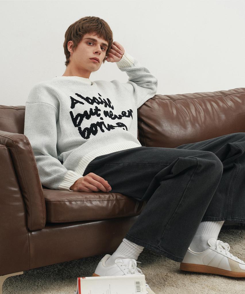 BLOND9 Slogan Round Knit Sweater_White (Type A)