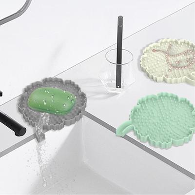 Bathroom Soap Tray Raised Edges Anti-melting Automatic Drainage Silicone Soap Tray Sponge