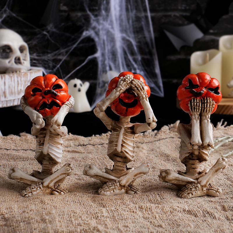 3-Piece Set Of Meditation Yoga Pumpkin Head Skull Figurines Durable Realistic Pumpkin Head Skull Doll Weird Yoga Pose