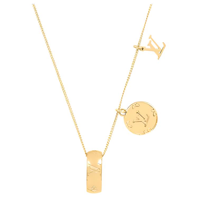 

Louis Vuitton Monogram Embossed Ring Pendant Necklace Women necklace Gold M80189 Box+Shopping Bag