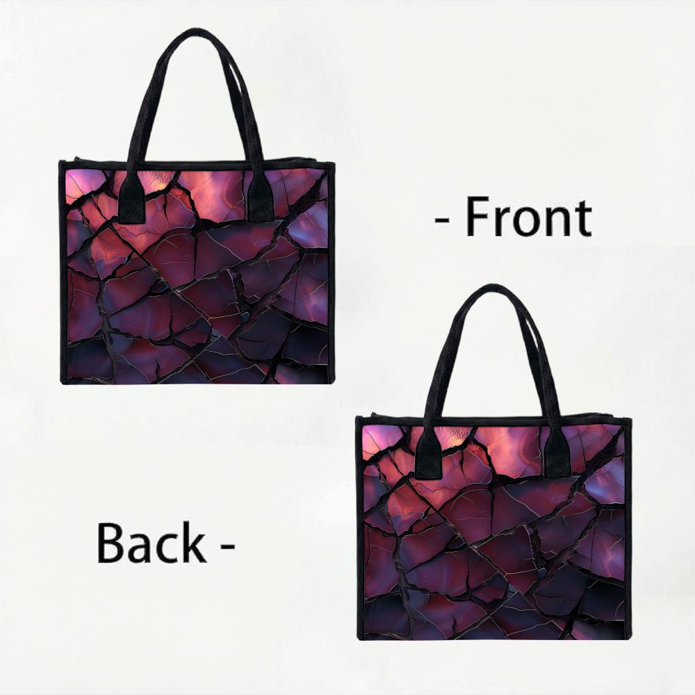 Purple Crack Pattern Tote Bag Large Capacity Casual Handbag for Daily Shopping Travel Commute Use