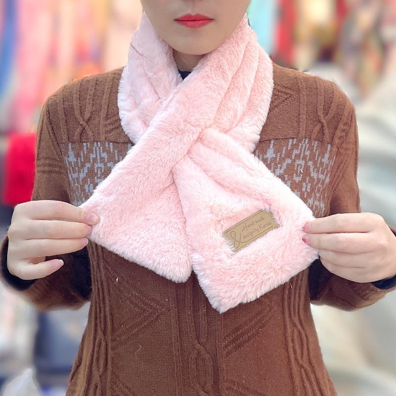 Autumn and winter new imitation rabbit fur scarf women's versatile thickened warm solid color plush Rex rabbit fur scarf