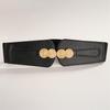 Retro Women's Wide Elastic Waist Belt with Interlocking Buckle - Available In Black and Camel Colors for Coat or Sweater.