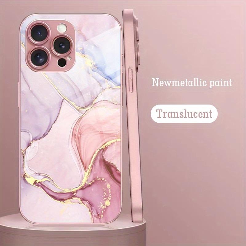 Kreatives Marmormuster Rosa Metallic Lack Glas Hartes Handygehäuse für iPhone 17 16 15 14 13 12 11 Pro Max Plus 16E 17Air Hülle