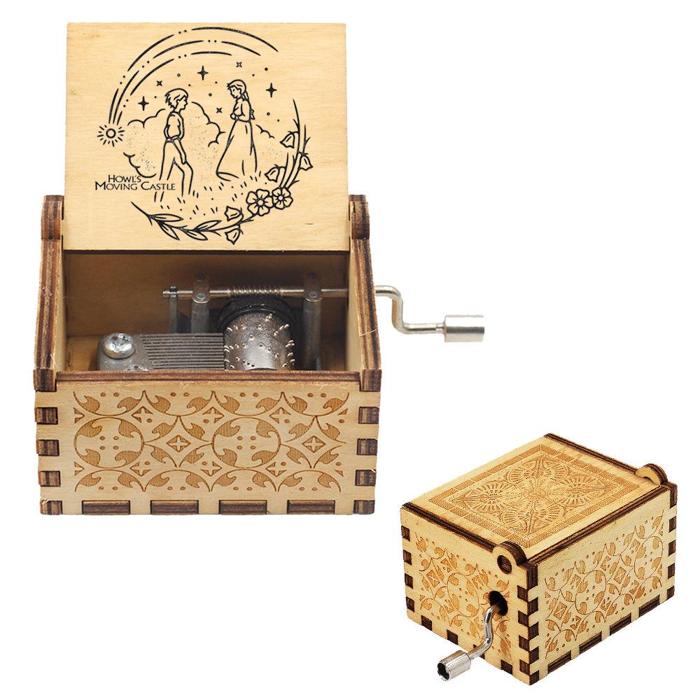 Hochwertige Handkurbel-Holzspieluhr - Thema Schloss im Himmel Kreatives Geschenk