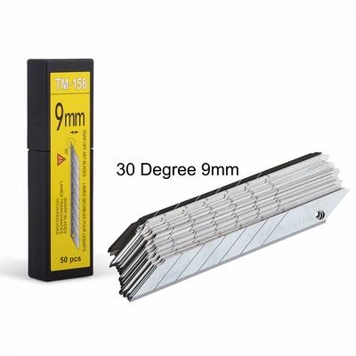 FOSHIO 50ks náhradní čepele odnímatelného nože z uhlíkové oceli 30° 9mm čepel pro umělecký nůž omotávka do auta Řezání samolepky z vinylové fólie