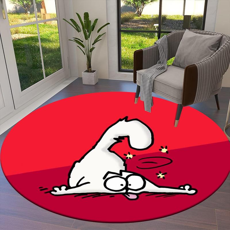 Simon'S Cat Cartoon Round Area Rug,Carpet Rug for Living Room Bedroom Sofa Playroom Decor,Non-slip Floor Mat Q0041