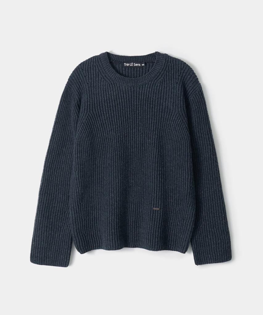 TRIP LE SENS Wool Mixed Color Crop Round Knit_Navy Mix