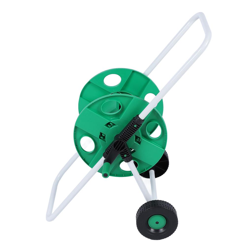 Water Hose Reel Cart with 4 Wheels, Plastic Push Garden Hose Cart Green for Outdoor, Labor Saving, Heavy Duty Storage Holder for