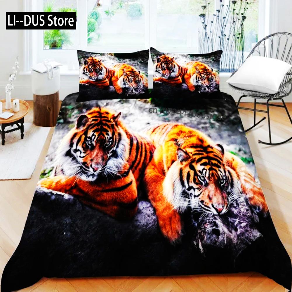 3D Animal Tigers Bedding Set 2/3PCS Soft Microfiber Queen King Twin Size Duvet Cover Set With Pillowcases Teens Boys Bed Linen